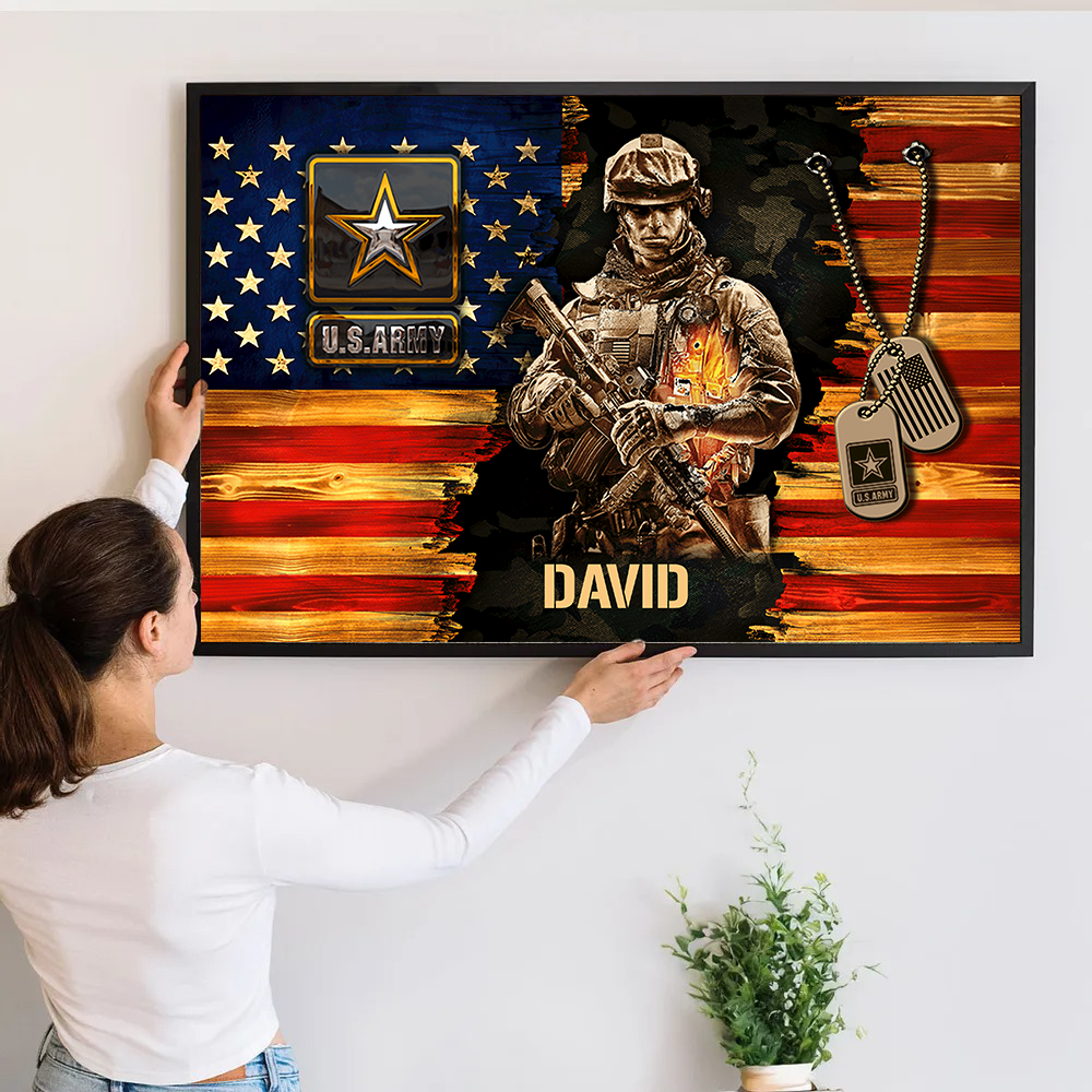 Soldier American Rustic Flag - Personalized Canvas Prints - Gift For Military Veteran Dad Grandpa Veteran 2