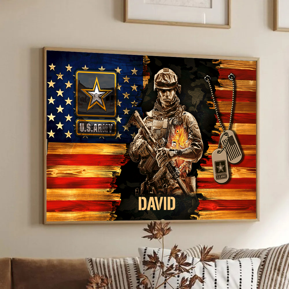 Soldier American Rustic Flag - Personalized Canvas Prints - Gift For Military Veteran Dad Grandpa Veteran 4