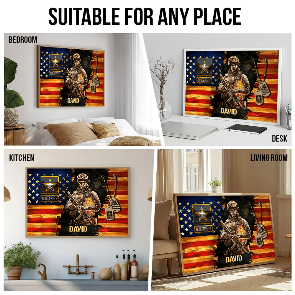 Soldier American Rustic Flag - Personalized Canvas Prints - Gift For Military Veteran Dad Grandpa Veteran 3