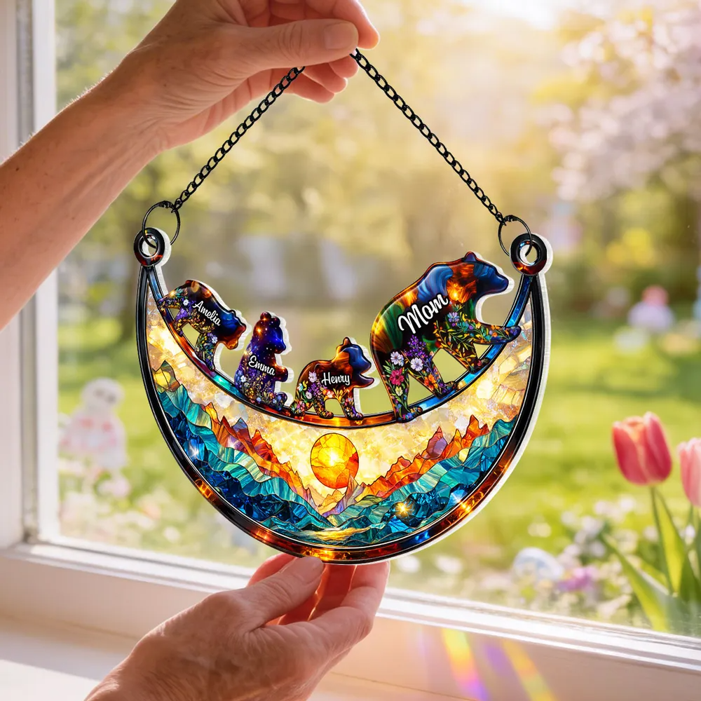 Custom Mama Bear personalized suncatcher ornament, alternate view 6