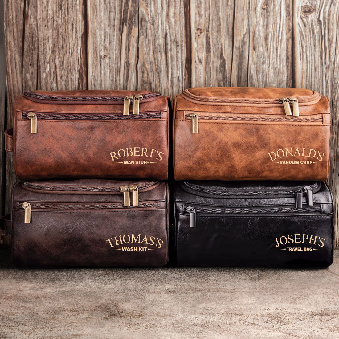 Man Stuff personalized leather toiletry bag, alternate view 5