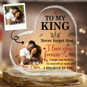 Custom Photo To My King, To My Queen Never Forget That - Personalized Custom Heart-shaped Acrylic Plaque - Valentine's Day, Anniversary Gift for Melanin, Afro, Black African American Couple, Husband, Wife, Girlfriend, Boyfriend, Her/Him, Family - Suzitee Store