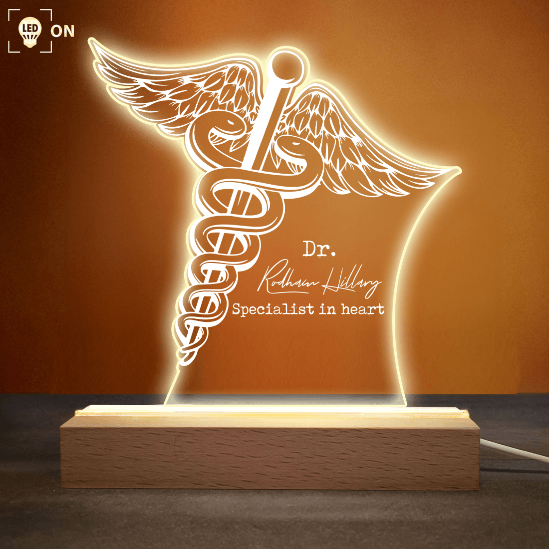 Caduceus Staff of Hermes - Acrylic Plaque Led Lamp - Personalized Gift for Nurse, Doctor, CNA, Healthcare, Registered RN - Suzitee Store