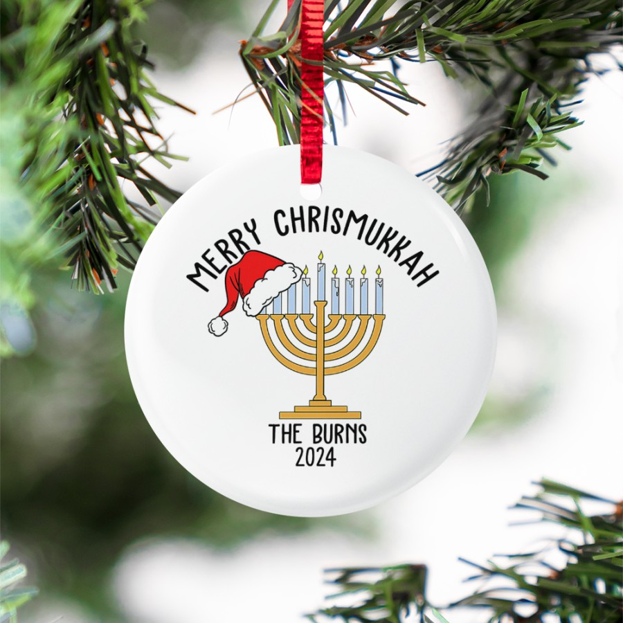 Christmas Hanukkah Ornament 2025 - Interfaith Family Gift Ideas, Jewish and Christian Family Decorations