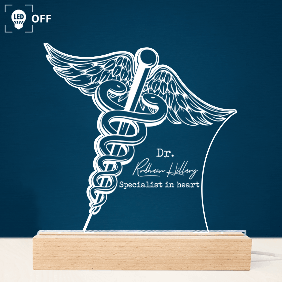 Caduceus Staff of Hermes - Acrylic Plaque Led Lamp - Personalized Gift for Nurse, Doctor, CNA, Healthcare, Registered RN - Suzitee Store