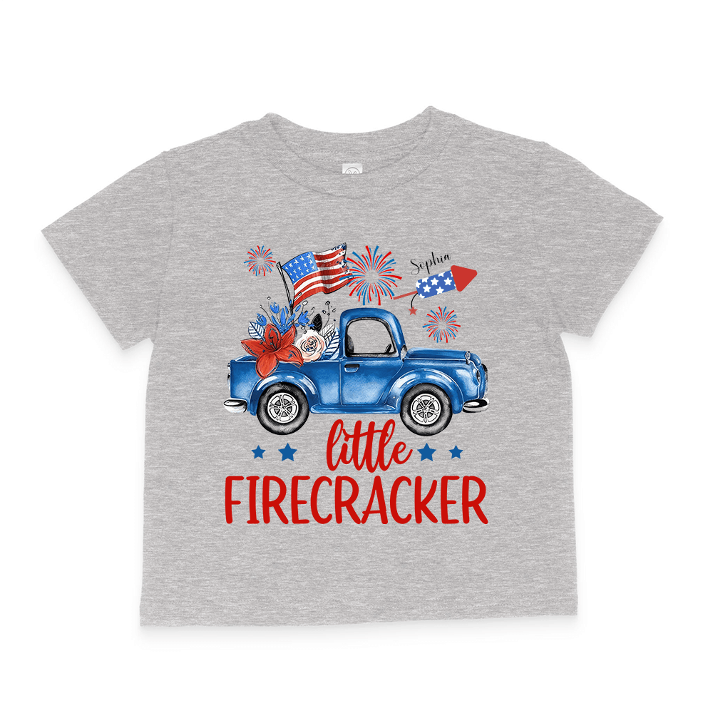 Personalized Little Firecracker 4th of July Patriotic t-shirt, alternate view 2