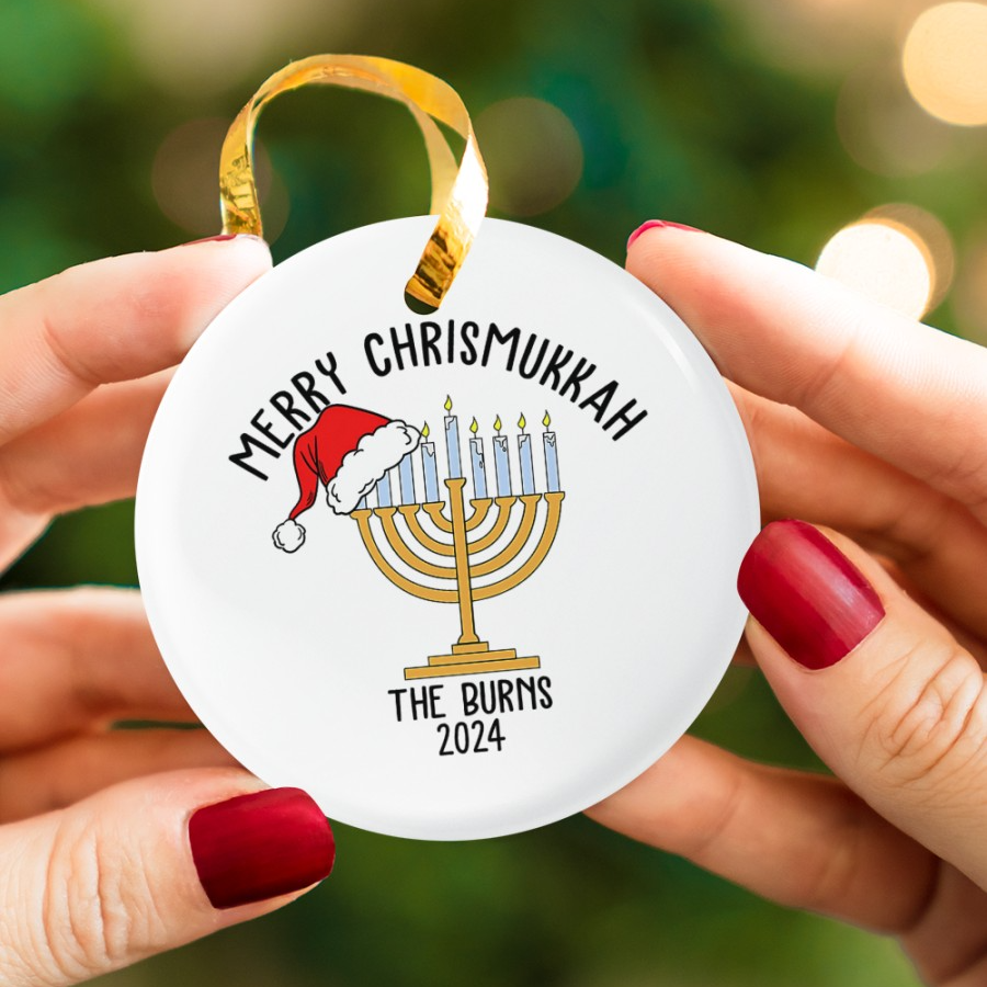 Christmas Hanukkah Ornament 2025 - Interfaith Family Gift Ideas, Jewish and Christian Family Decorations