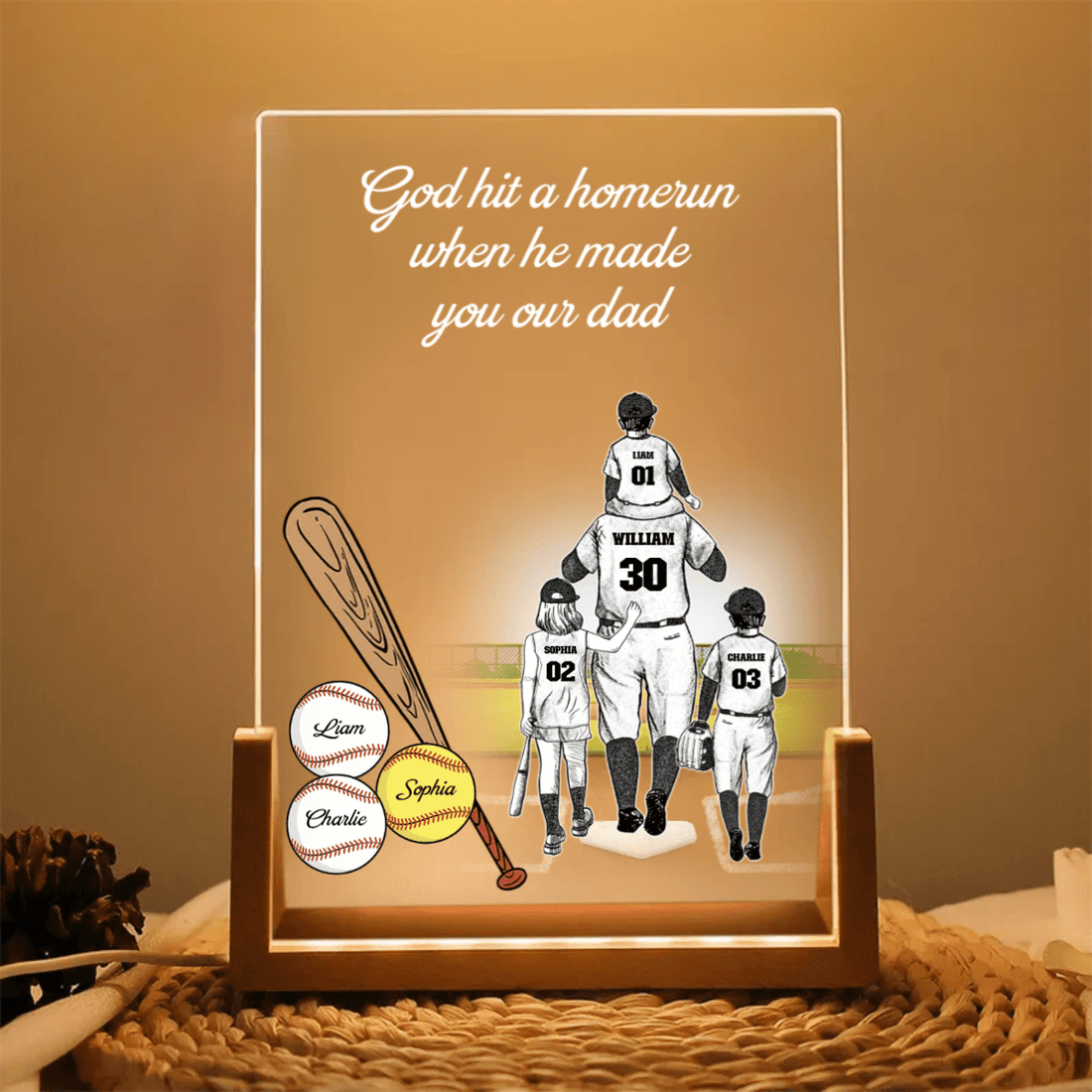 Custom Baseball/Softball Dad with Kids led light, alternate view 2