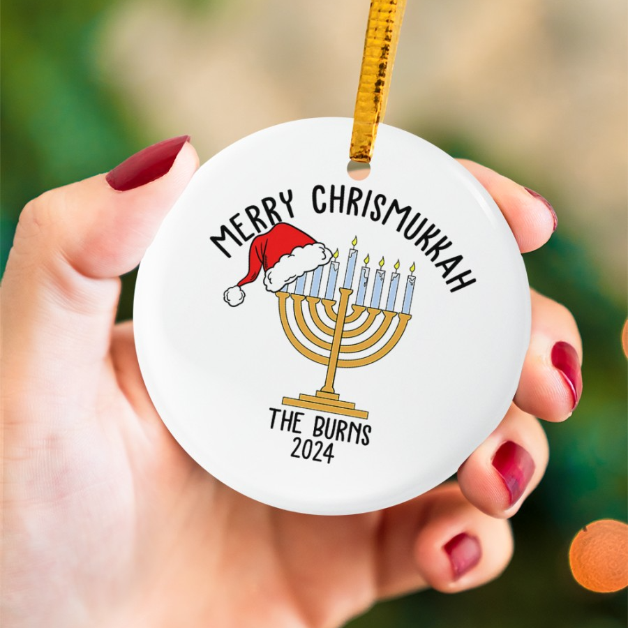 Christmas Hanukkah Ornament 2025 - Interfaith Family Gift Ideas, Jewish and Christian Family Decorations