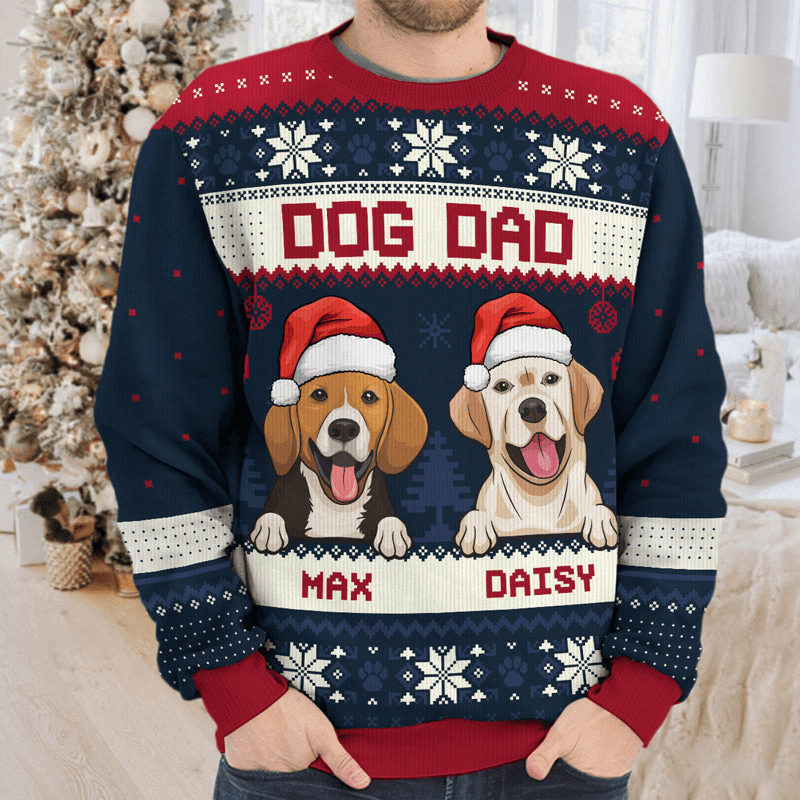 Dog Mom Dog Dad - Personalized Custom Ugly Sweatshirt Unisex Jumper - Funny Christmas Ugly Sweater Gifts For Dog Owners, Dog Lovers, Dog Mum, Dog Brother, Dog Sister - Suzitee Store