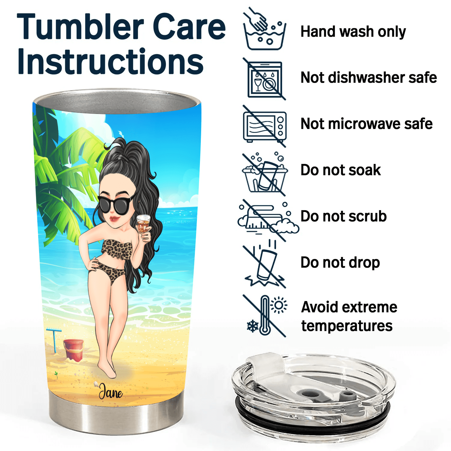 Beaching Not Teaching, Teacher Off Duty - Personalized Custom 20oz Fat Tumbler Cup - Summer Break, Last Day Of School, Birthday, Loving, Funny Gift for Teacher, Kindergarten, Preschool, Pre K, Paraprofessional - Suzitee Store