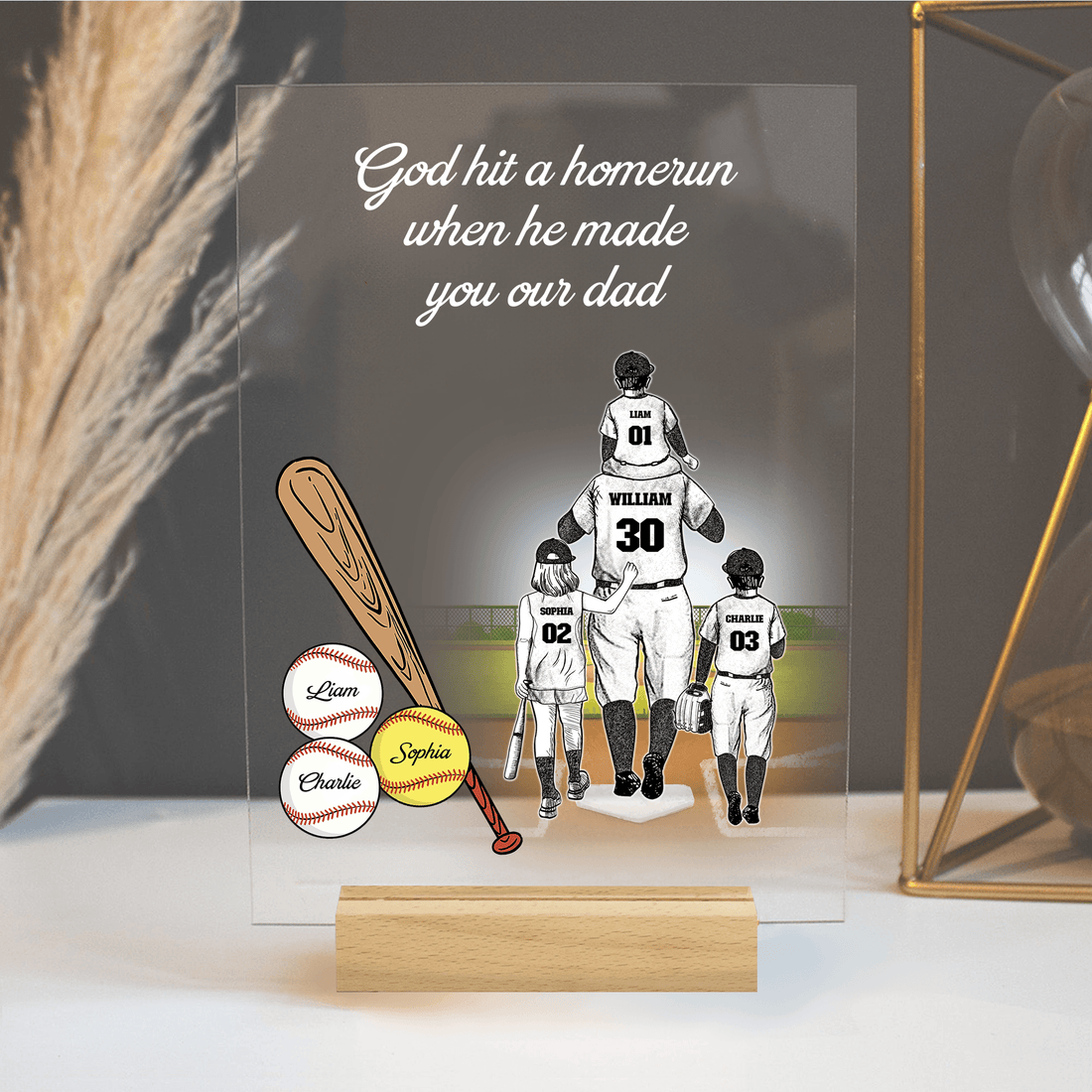 Custom Baseball/Softball Dad with Kids led light, alternate view 6