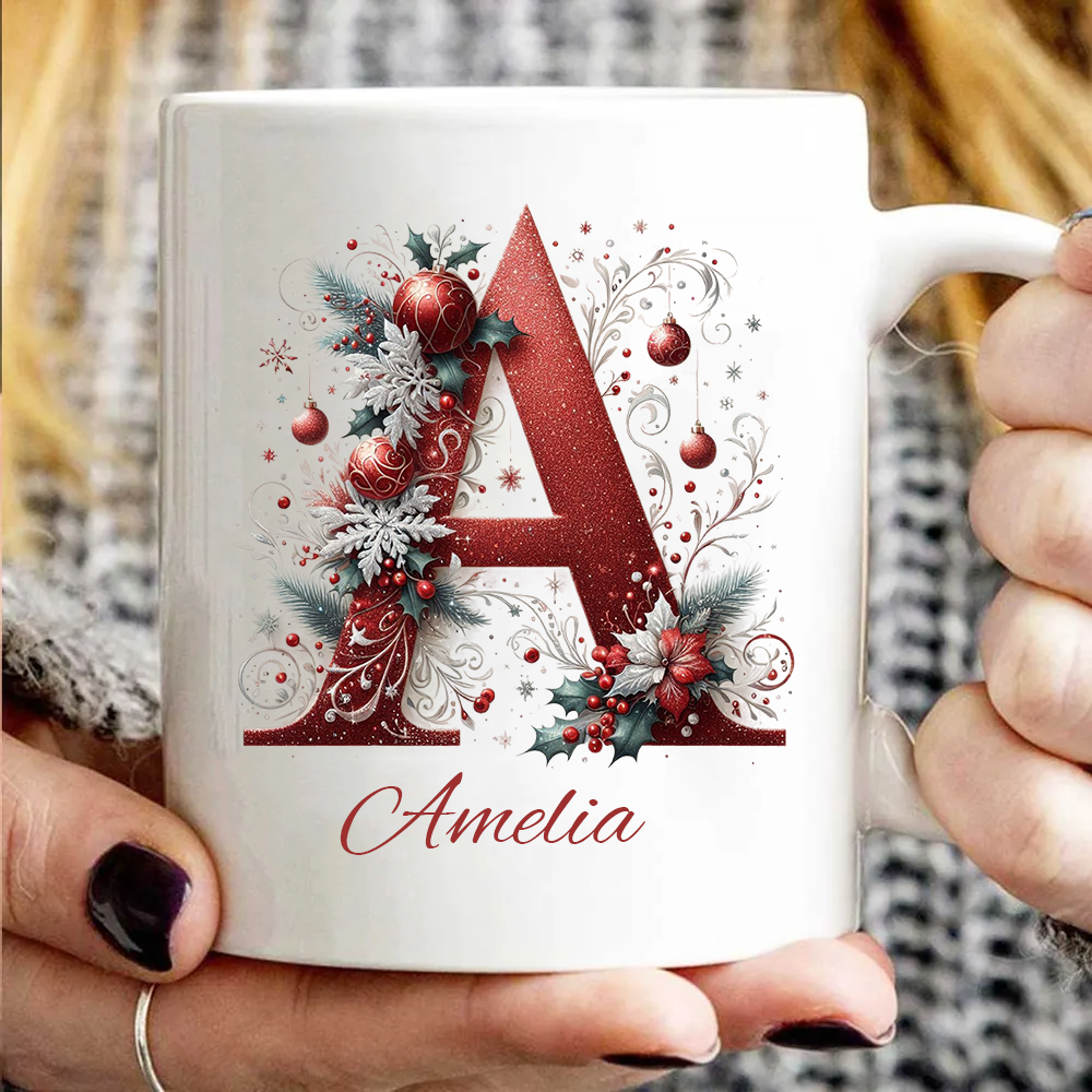 Glitter Christmas Mug Custom Name - Personalized Custom Mug - Christmas Gift For Family Members, Friends, Coworkers