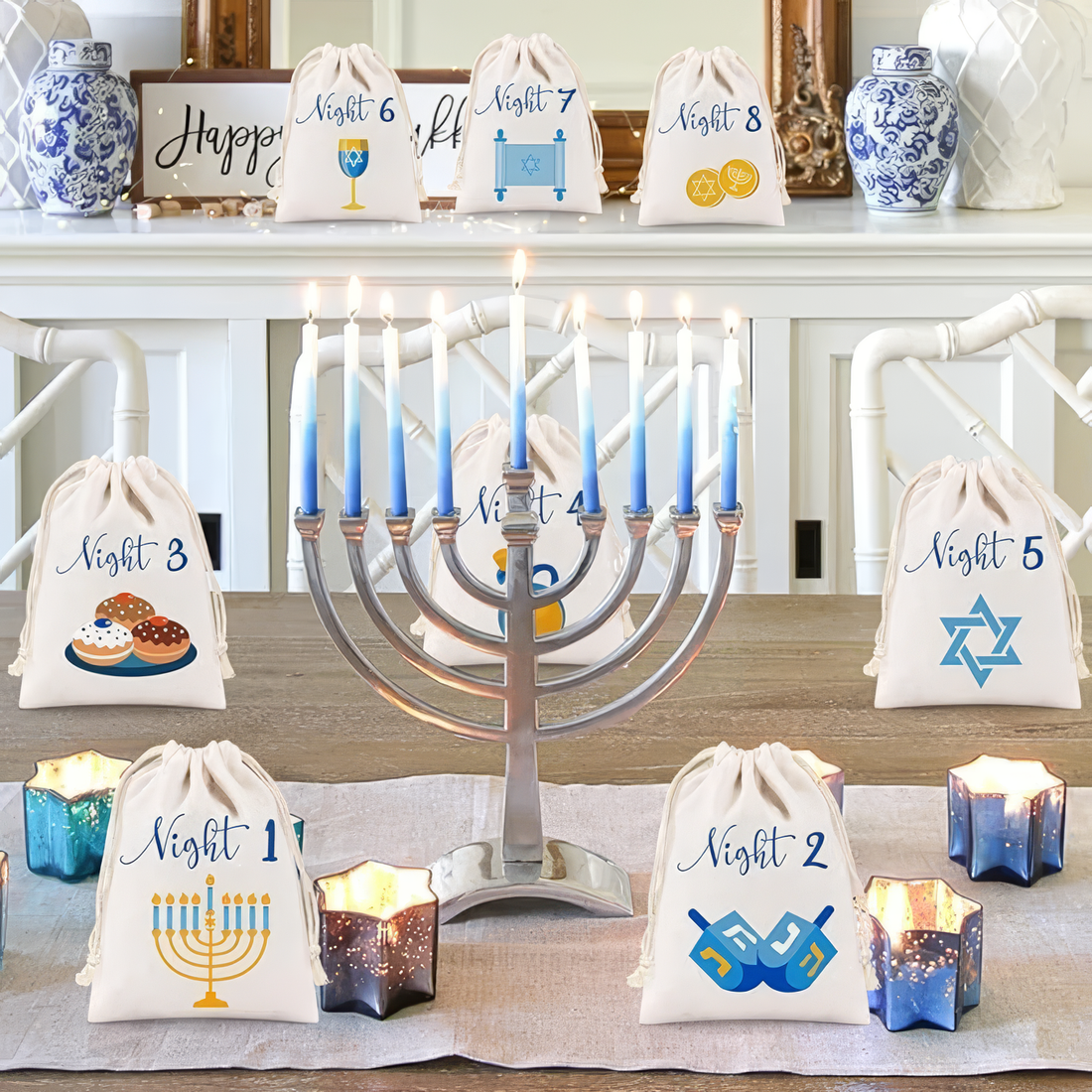 Personalized 8 Nights of Hanukkah Drawstring Bags favor bag, alternate view 4