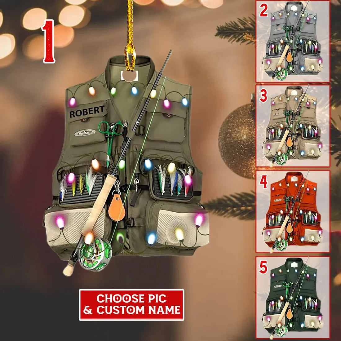 Fishing Vest personalized custom shaped acrylic ornament, alternate view 5