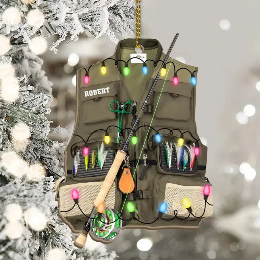 Fishing Vest personalized custom shaped acrylic ornament, alternate view 3