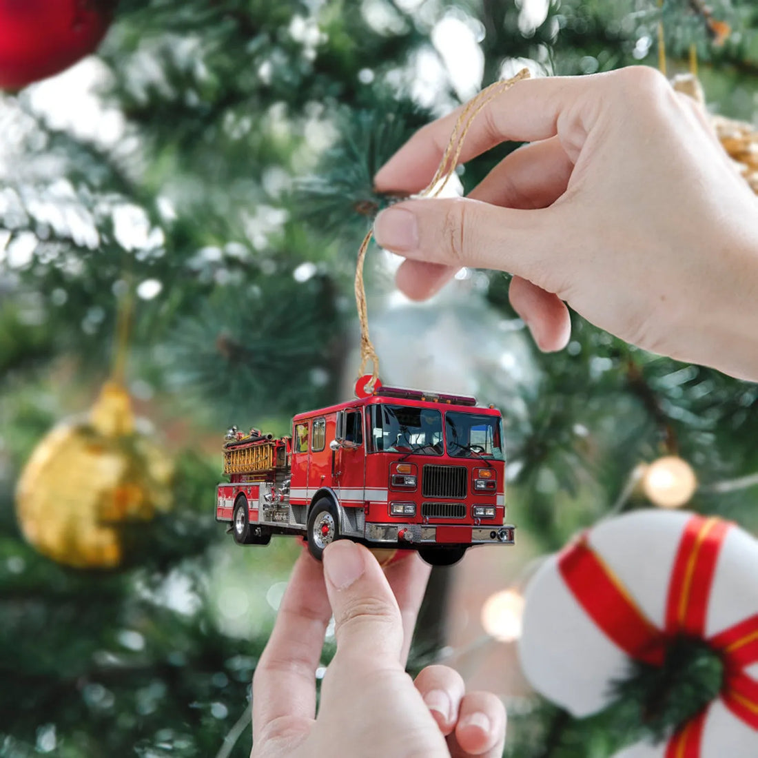 Custom Fire Truck Ornament custom shaped acrylic ornament, alternate view 2