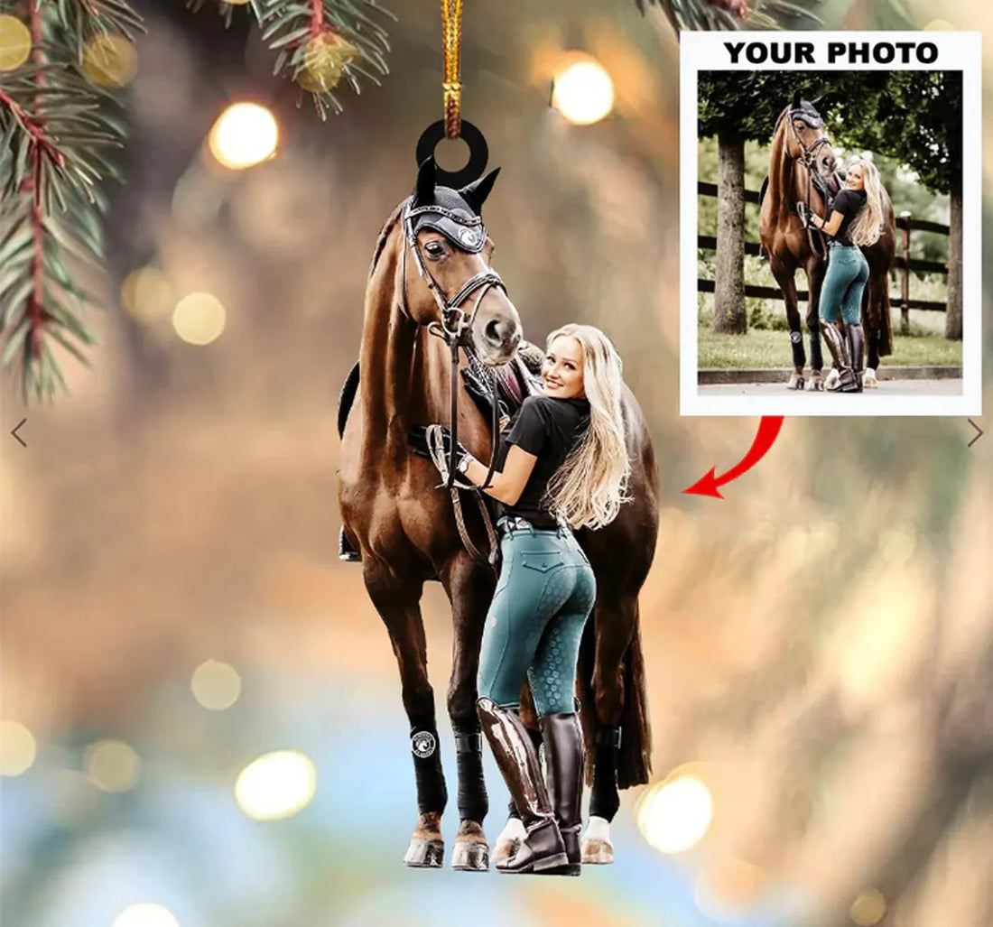 Custom Horse Photo Ornament, Personalized Equestrian Gift fo personalized custom shaped acrylic ornament, alternate view 2