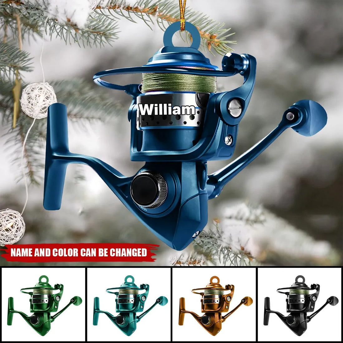 Fishing Rod personalized custom shaped acrylic ornament, alternate view 2