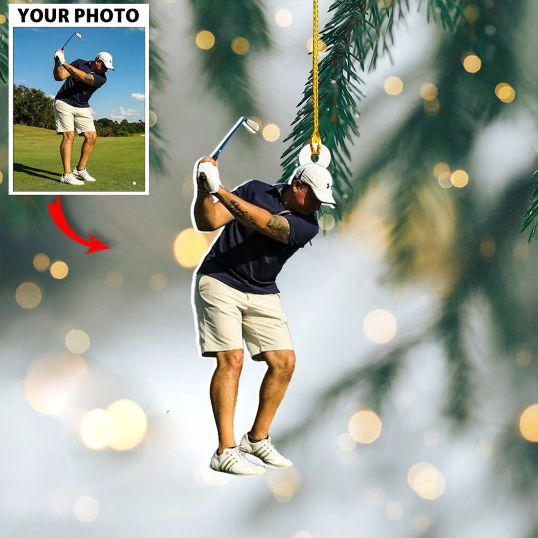 Personalized Golfer Photo Ornament custom shaped acrylic ornament, alternate view 5