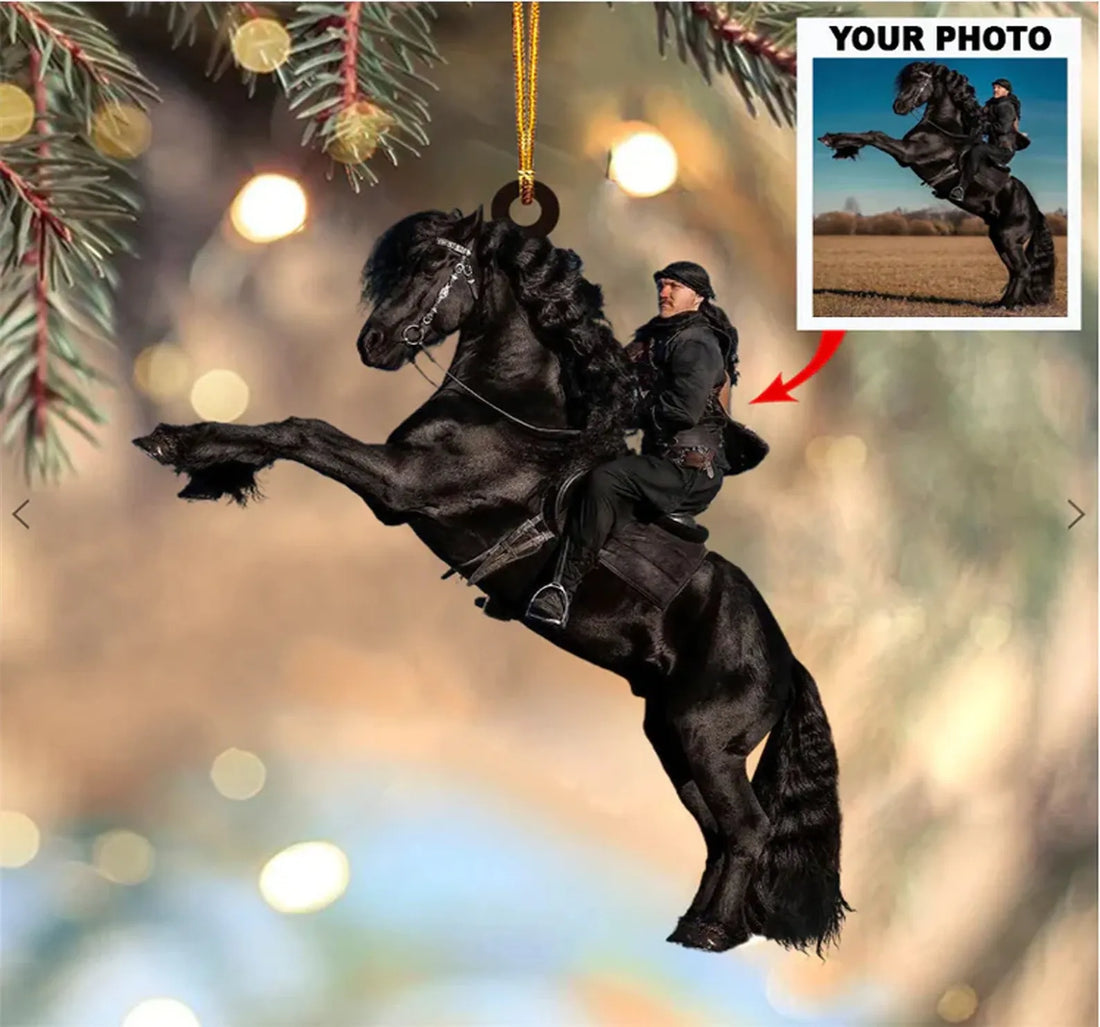 Custom Horse Photo Ornament, Personalized Equestrian Gift fo personalized custom shaped acrylic ornament, alternate view 5