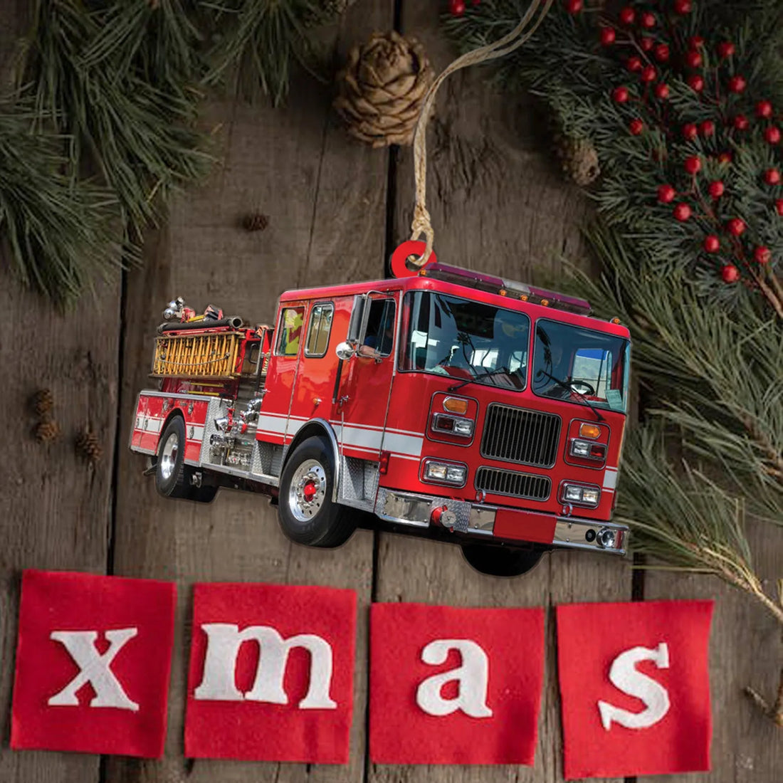 Custom Fire Truck Ornament custom shaped acrylic ornament, alternate view 5