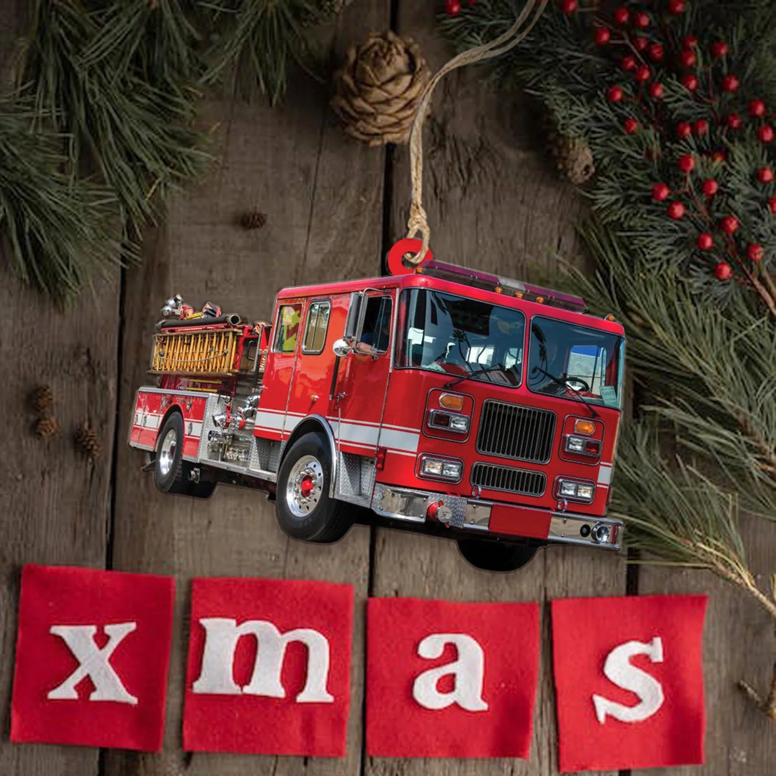 Custom Fire Truck Ornament -  Personalized Photo Gift for Firefighter, Paramedic | Christmas Decoration