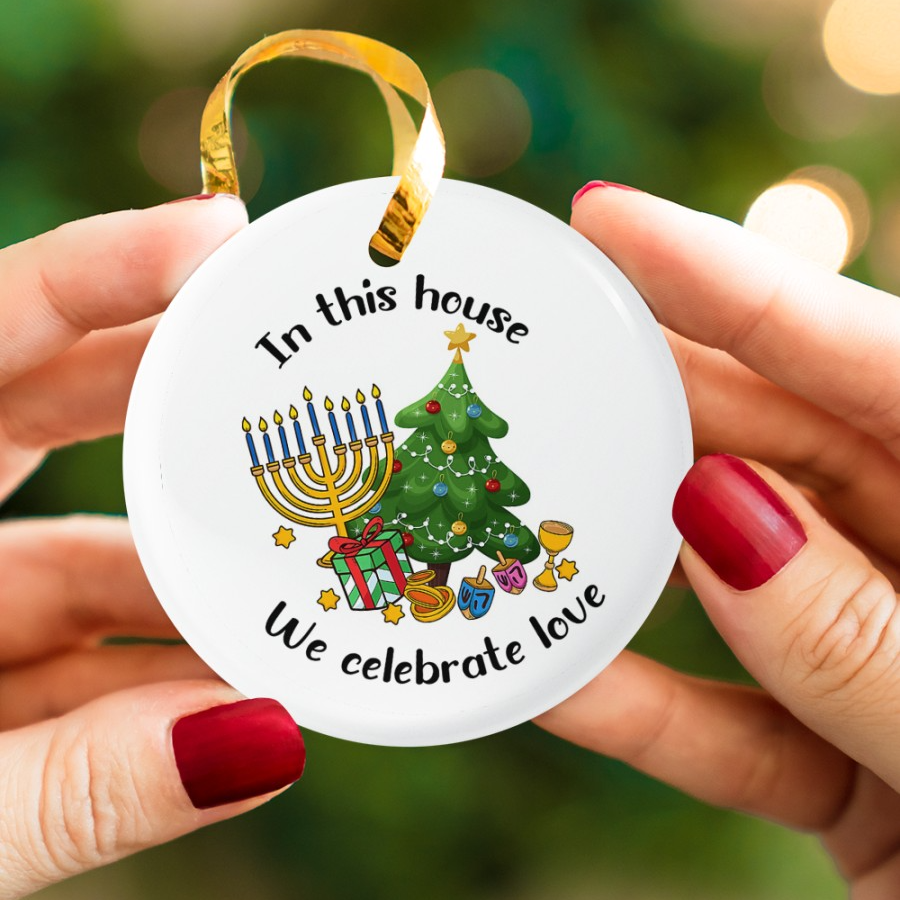Hanukkah Ceramic Ornament - Interfaith Family Gift Ideas, Jewish and Christian Family Decorations