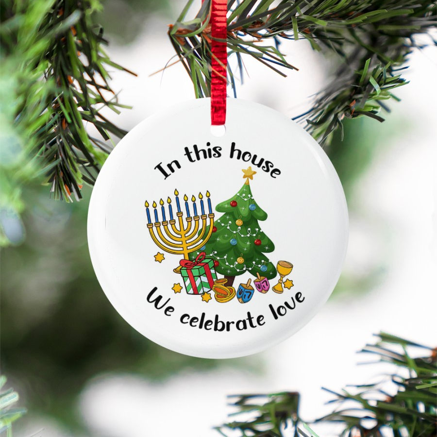 Hanukkah Ceramic Ornament - Interfaith Family Gift Ideas, Jewish and Christian Family Decorations
