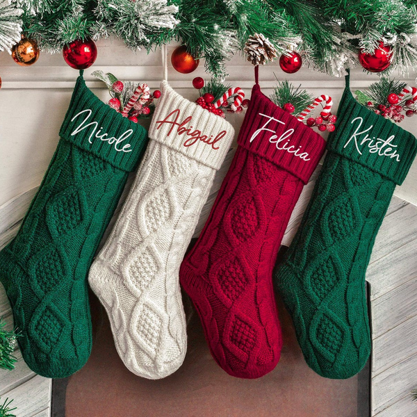 Personalized Family Christmas Stockings - 2026 Embroidered Christmas Stocking, Knitted Stockings With Name, Monogram Stocking, Holiday Decor Gift