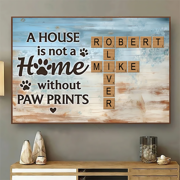 Home With Paw Prints Pet Crossword Puzzle Art - Personalized Horizontal Canvas Prints - Gift For Dog Lovers, Cat Lovers, Pet Lovers