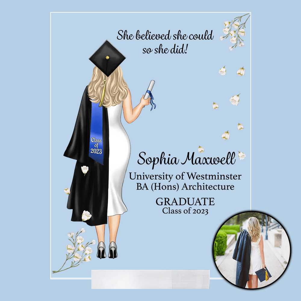 Graduation Gifts, Presents & Ideas For Her, Grad Ceremony, Commencement, Convocation, College & uni University, Personalized Custom Acrylic Plaque