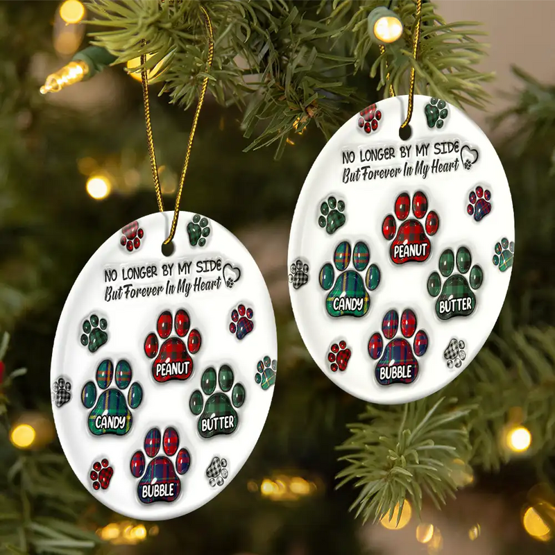 Memorial Dog Cat You Left Paw Prints On My Heart - 3D Inflated Effect Printed Ceramic Ornament - Sympathy Gift For Pet Owners, Pet Lovers