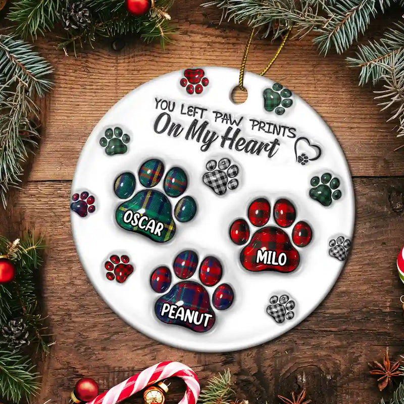 Memorial Dog Cat You Left Paw Prints On My Heart - 3D Inflated Effect Printed Ceramic Ornament - Sympathy Gift For Pet Owners, Pet Lovers