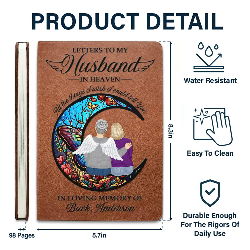 Memorial Letters To Loved One In Heaven - Personalized Leather Journal - Memorial Sympathy Gift for Family Members