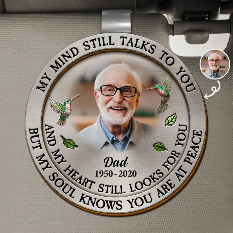 Custom Photo Memorial My Mind Still Talks To You - Personalized Shaped Car Visor Clip - Memorial Sympathy Gifts For Loss Of Mom, Dad