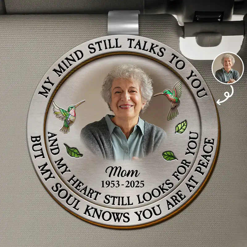 Custom Photo Memorial My Mind Still Talks To You - Personalized Shaped Car Visor Clip - Memorial Sympathy Gifts For Loss Of Mom, Dad