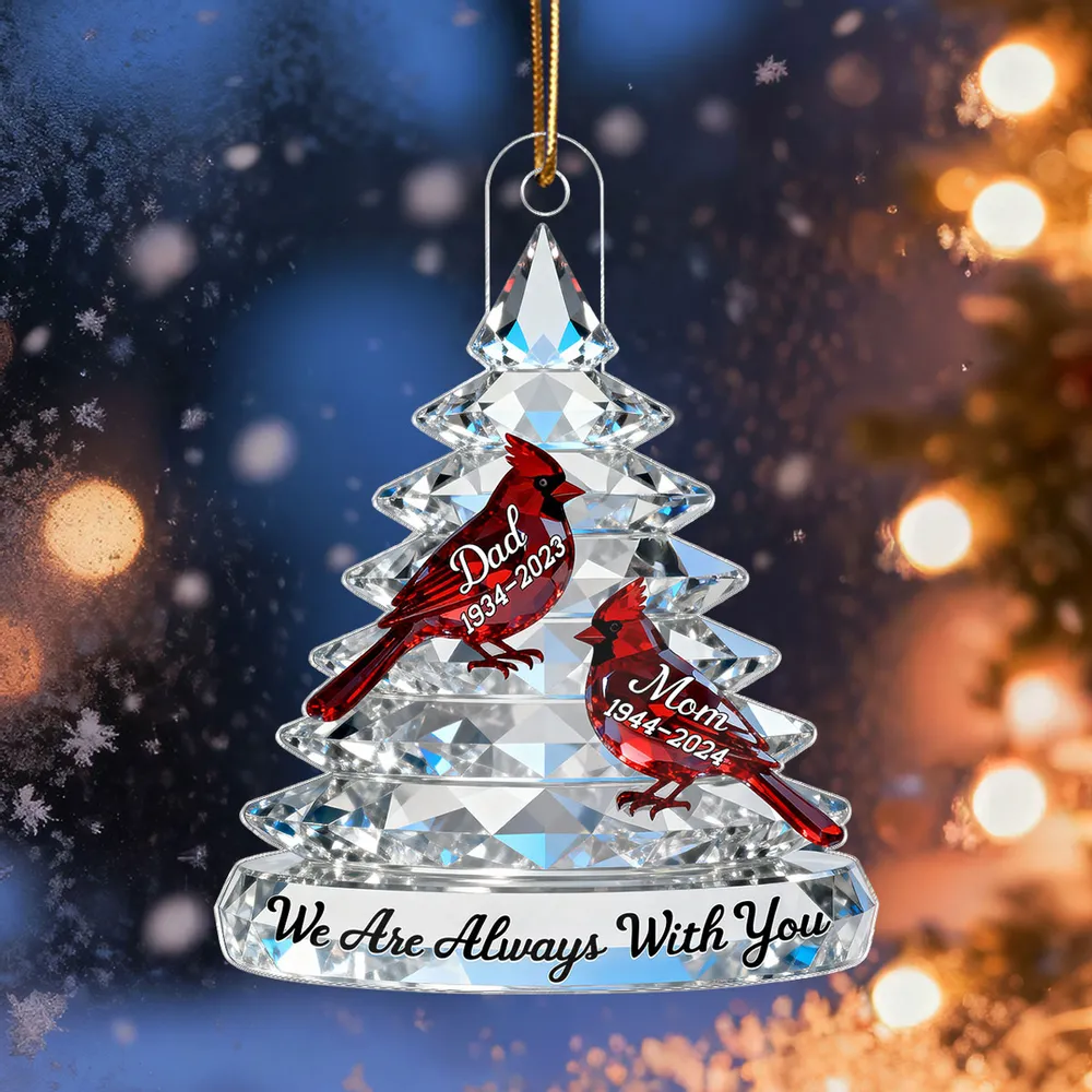 Memorial Tree Cardinals Christmas - Personalized Custom Shaped Acrylic Ornament - Memorial Sympathy Gifts For Loss Of Mom, Dad