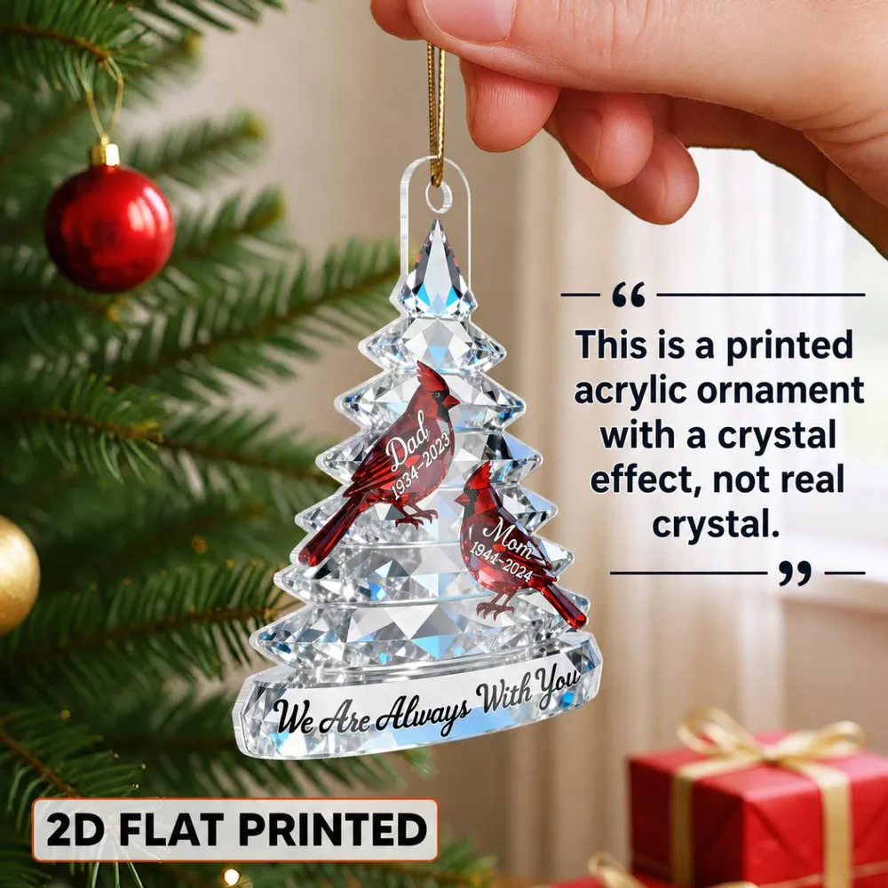 Memorial Tree Cardinals Christmas - Personalized Custom Shaped Acrylic Ornament - Memorial Sympathy Gifts For Loss Of Mom, Dad