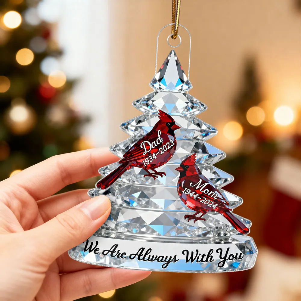 Memorial Tree Cardinals Christmas - Personalized Custom Shaped Acrylic Ornament - Memorial Sympathy Gifts For Loss Of Mom, Dad