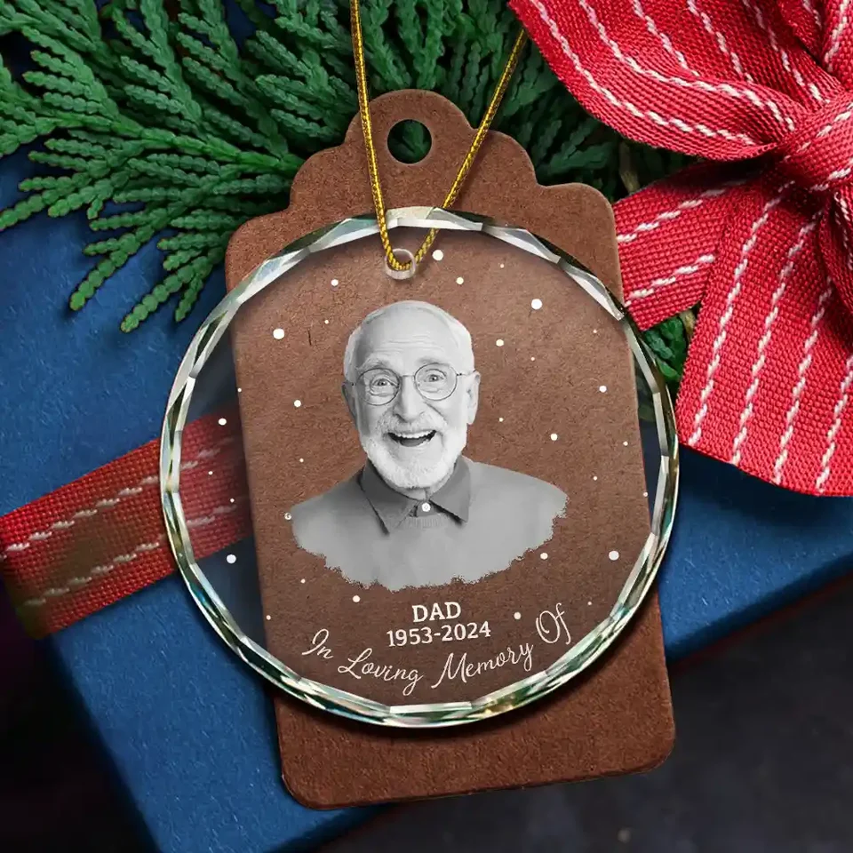 Custom Photo Memorial Your Wings Were Ready - Personalized Christmas Circle Glass Ornament - Memorial Sympathy Gifts For Loss Of Mom, Dad