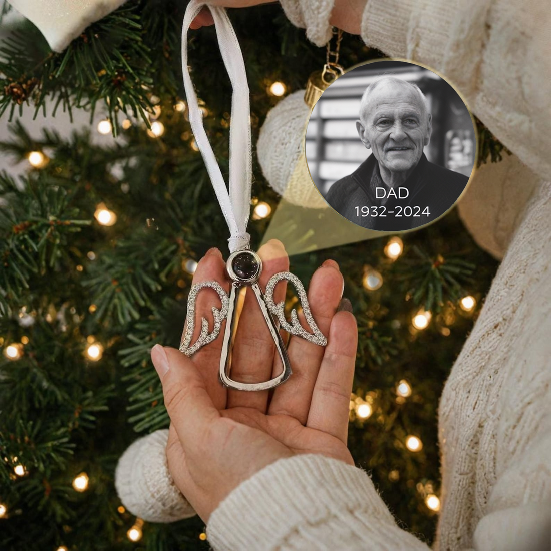 Angel Wings Photo Projection Ornament, Custom Memorial Gifts personalized projection, alternate view 2