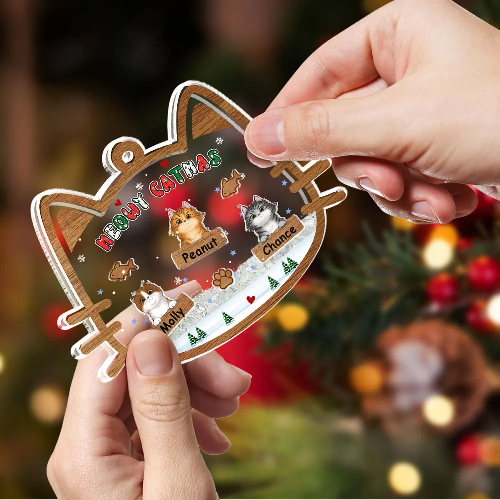 Meowy Catmas - Custom 3 Layers Shaker Ornament - Christmas Gift for Cat Lovers, Pet Lovers, Cat Mom, Cat Dad