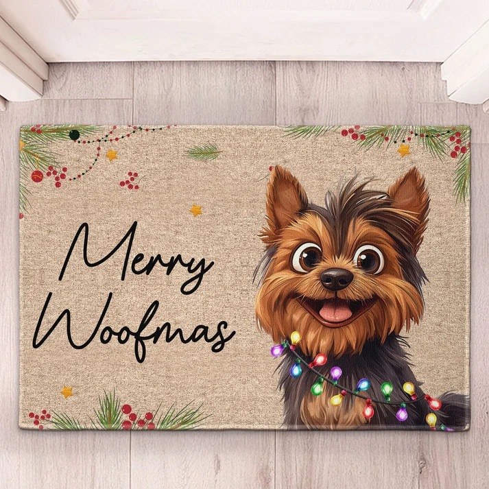 Merry Woofmas Dog Lovers - Personalized Doormat - Christmas Gift for Dog Lovers, Dog Mom, Dog Dad, Pet Lovers