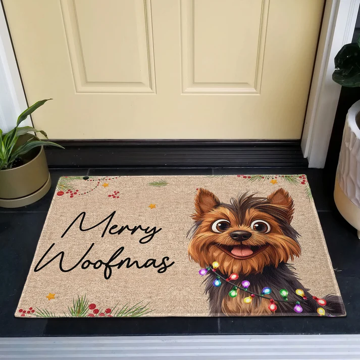 Merry Woofmas Dog Lovers - Personalized Doormat - Christmas Gift for Dog Lovers, Dog Mom, Dog Dad, Pet Lovers
