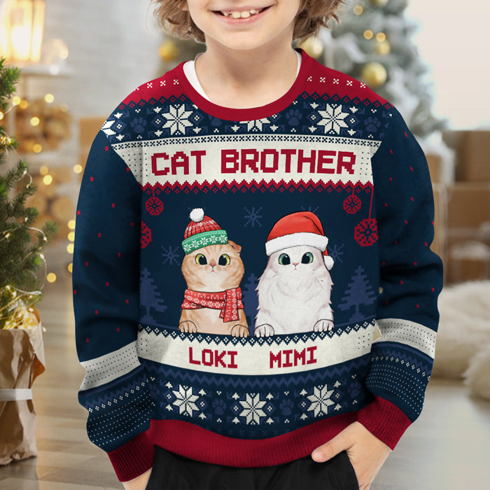 Personalized Merry Christmas, Cat Mom Cat Dad ugly Christmas sweater, alternate view 4