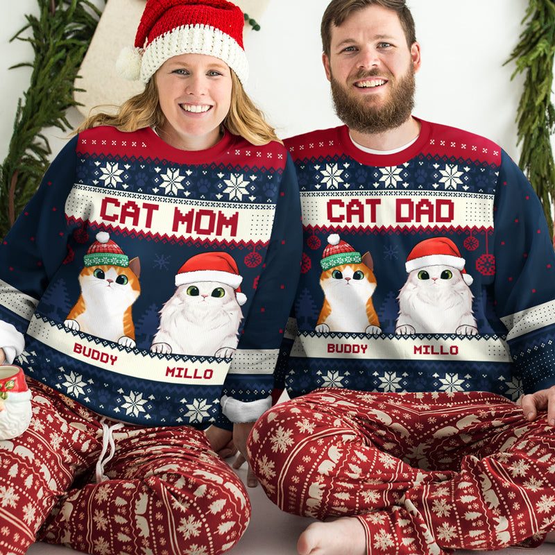 Merry Christmas, Cat Mom Cat Dad - Personalized Custom Ugly Sweater - Christmas Gift For Dog/Cat Lovers, Dog/Cat Moms, Dog/Cat Dads