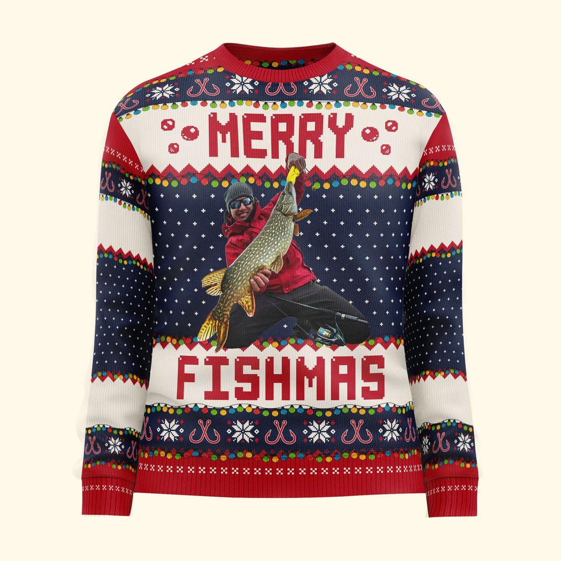 Custom Photo Merry Fishmas Gift For Fishing Lovers personalized ugly sweater, alternate view 5