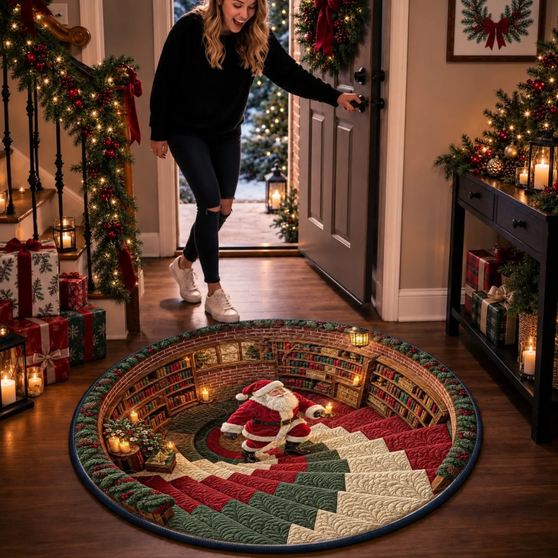 Merry Moments All Season - Personalized Quilted Round Mat - Christmas Gifts For Family, Mom, Dad, Brother, Sister