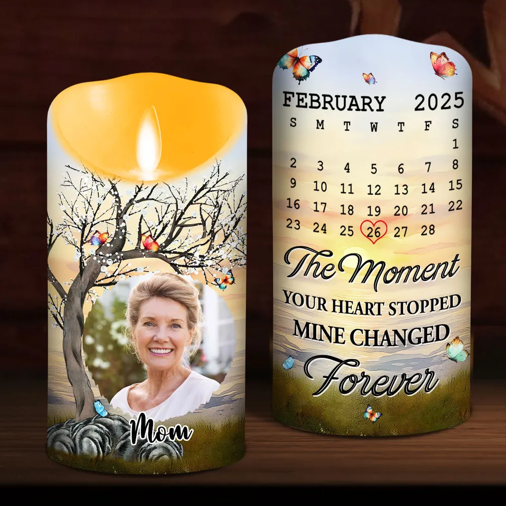 Custom Photo Mine Changed Forever Memorial - Personalized Custom LED Candle - Sympathy Gift For Family Members